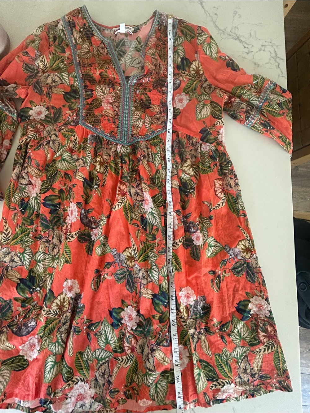 Johnny Was Paris Shift Dress Size Medium Tunic Orange Floral Embroidered - Picture 10 of 10